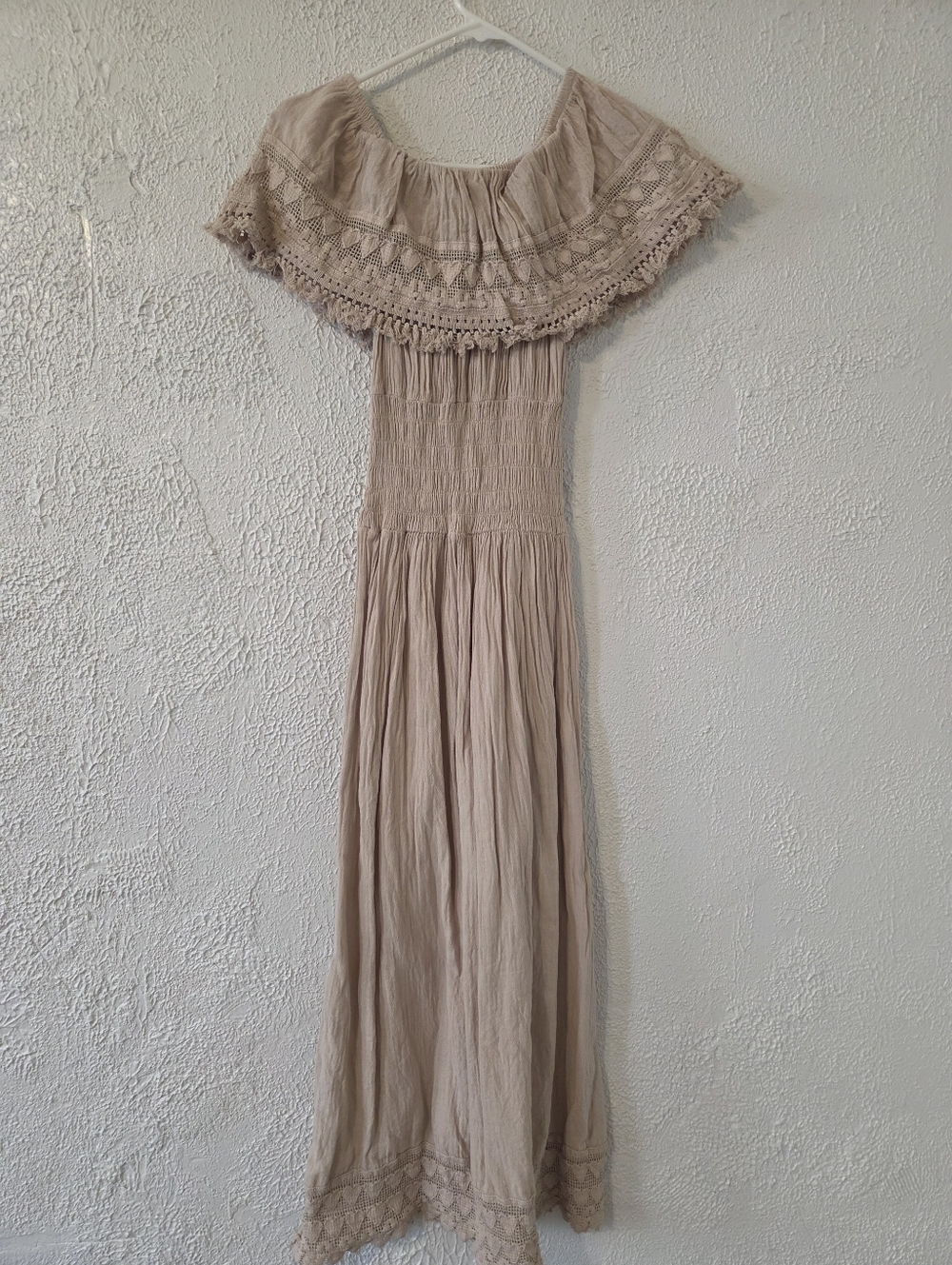 Boho Off-Shoulder Maxi Dress in Beige